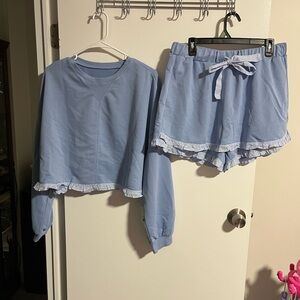 Amazon Light Blue Ruffled Two-Piece Crewneck and Skort Set